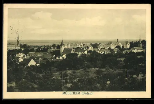 AK Müllheim /Baden, Stadtansicht mit Kirchen und Wohnhäusern