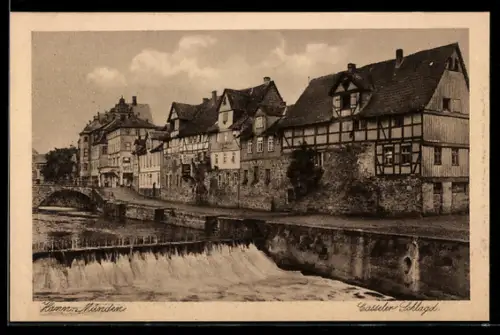 AK Hann. Münden, Kasseler Schlagd, Altstadt, Fluss, Fachwerkhäuser