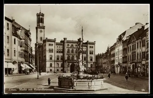 AK Zittau, Markt mit Rolandbrunnen