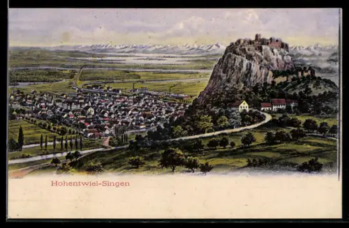 AK Hohentwiel-Singen, Ortsansicht mit Festungsruine Hohentwiel