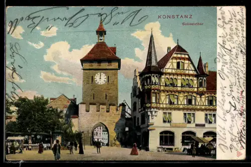 AK Konstanz, Schnetztor, Fachwerkhaus, Strassenleben