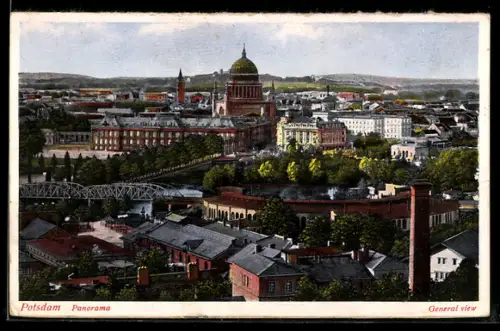AK Potsdam, Panorama mit Brücke und Fabrikschornstein