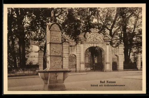 AK Bad Nassau, Schloss mit Gedächtnisbrunnen