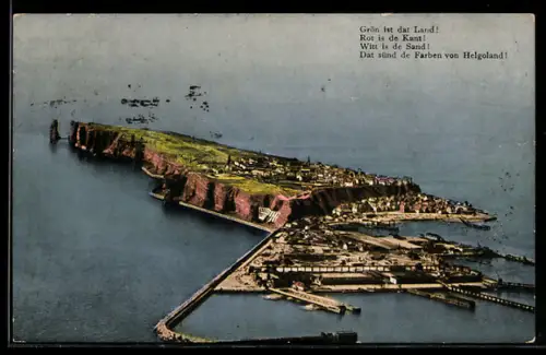 AK Helgoland, Blick auf die Insel und Hafenanlagen, Oberland und Unterland