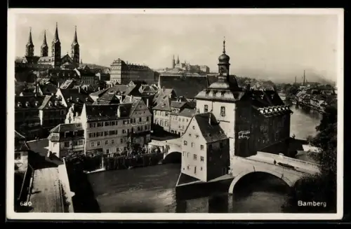 AK Bamberg, Stadtansicht mit Dom im Hintergrund