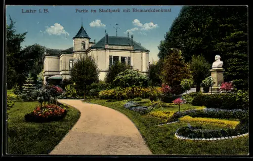 AK Lahr i. B., Partie im Stadtpark mit Bismarckdenkmal