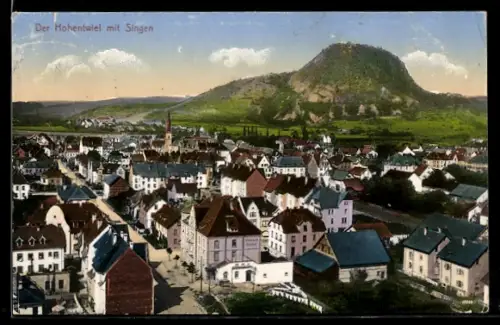 AK Singen, Hohentwiel mit Stadtansicht