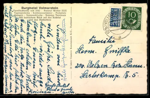 AK Volmarstein a. d. Ruhr, Burghotel mit Ruine u. Ehrenmal
