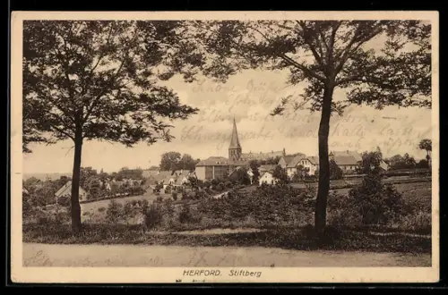AK Herford, Stiftberg, Ortsansicht mit Kirche