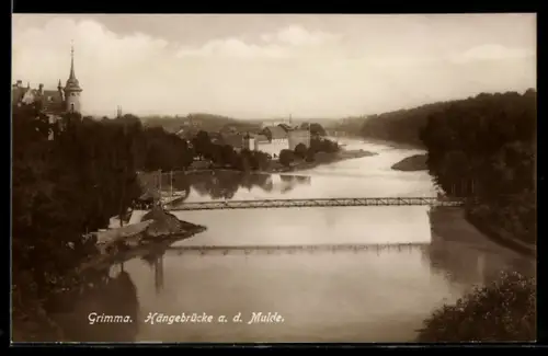 AK Grimma, Hängebrücke a. d. Mulde