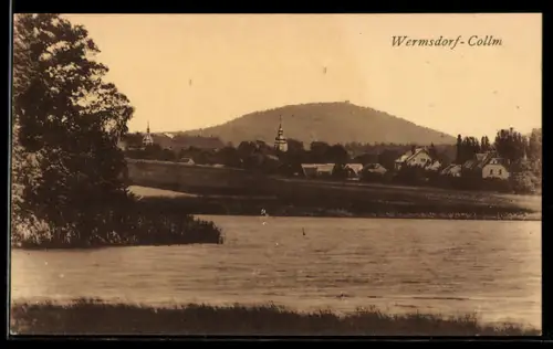 AK Wermsdorf-Collm, Dorfansicht, Kirche, Gewässer