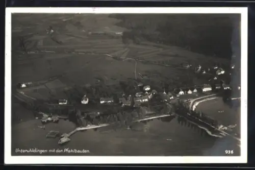 AK Unteruhldingen, Pfahlbauten, Luftaufnahme