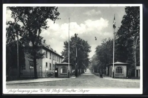 AK Munster-Lager, Haupteingang zum Truppenübungsplatz, flagge