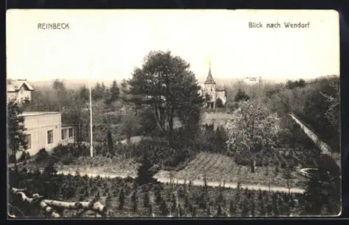 AK Reinbeck, Blick nach Wendorf, Kirche und Gartenanlagen