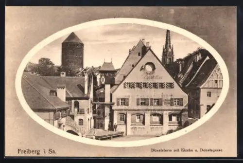 AK Freiberg i. Sa., Donatsturm, Kirche, Donatsgasse