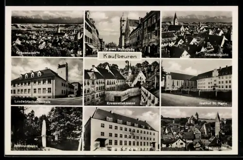 AK Kaufbeuren, Kaiser Max-Strasse, Institut St. Martin, Hindenburganlagen, Blasiuskirche