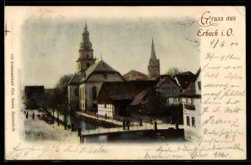 AK Erbach i. O., Kirche und Ortsansicht
