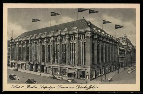 AK Berlin, Hertie Warenhaus, Leipziger Strasse am Dönhoffplatz