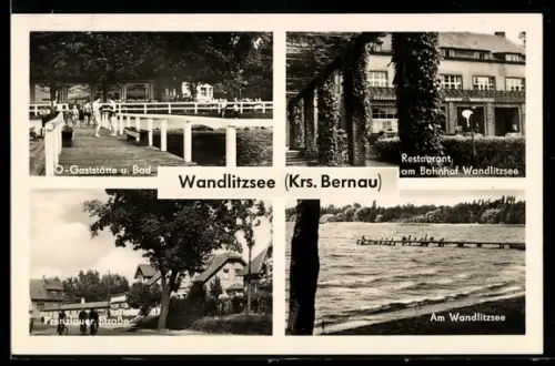 AK Wandlitzsee /Bernau, HO-Gaststätte und Bad, Restaurant am Bahnhof, Prenzlauer Strasse, Am Wandlitzsee