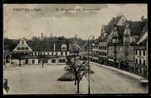 AK Kempten i. Allgäu, St. Mangplatz und Bäckerstrasse