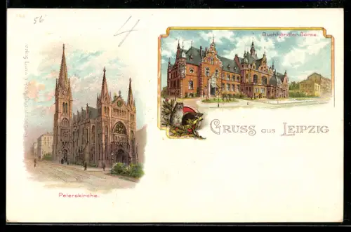 Lithographie Leipzig, Peterskirche, Buchhändler-Börse
