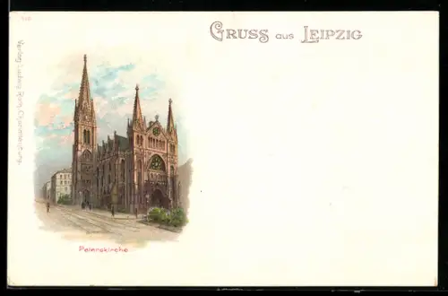 Lithographie Leipzig, Blick auf die Peterskirche