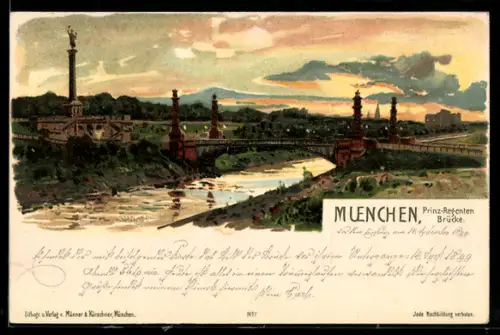 Lithographie München, Prinz-Regenten-Brücke