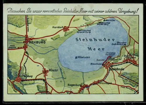 AK Steinhude, Landkarte vom Steinhuder Meer und Umgebung