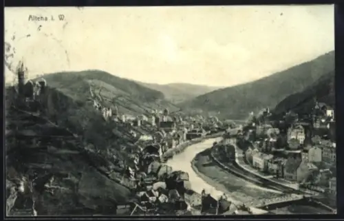 AK Altena i. W., Ortsansicht mit Fluss und Brücke