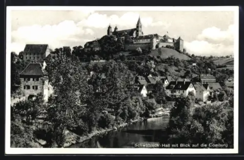 AK Schwäbisch Hall, Ortsansicht mit Blick zur Comburg