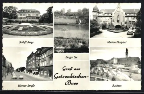 AK Gelsenkirchen-Buer, Horster Strasse, Schloss Berge, Marien-Hospital, Berger See, Rathaus
