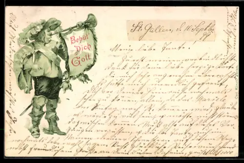 Präge-AK Trompeter von Säckingen, Wahlspruch Behüt Dich Gott