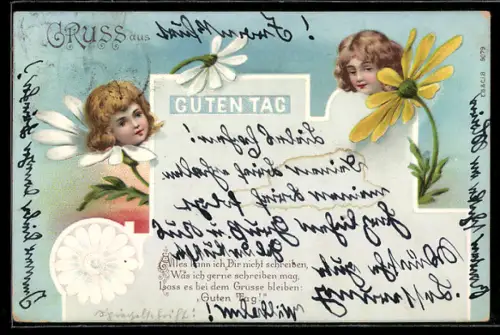 AK Kamillenblüten mit Mädchengesichtern, Metamorphose