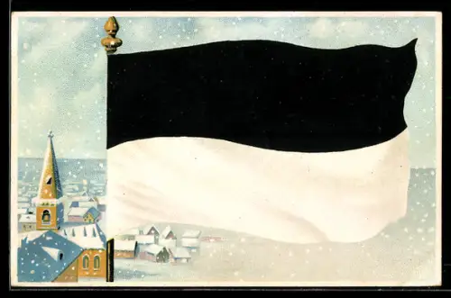 AK Preussische Nationalfahne vor Stadtansicht im Winter