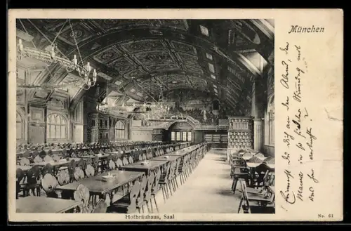 AK München, Hofbräuhaus, Blick in den Saal
