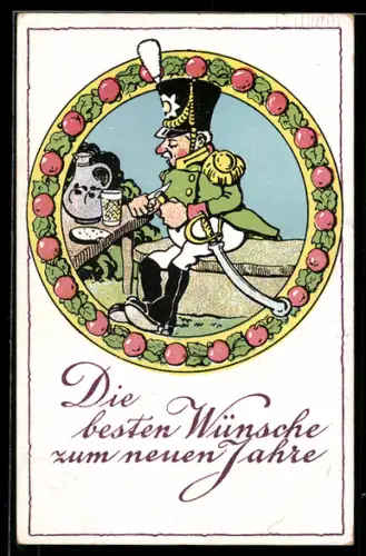AK Soldat in Uniform und mit Säbel beim Weintrinken
