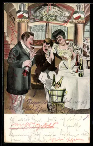 AK Elegante Gesellschaft beim Weintrinken