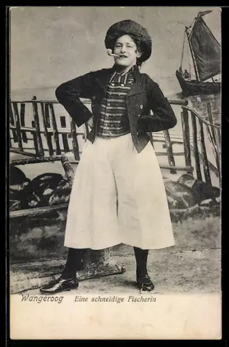AK Wangeroog, Fischerin mit Pfeife im Mund