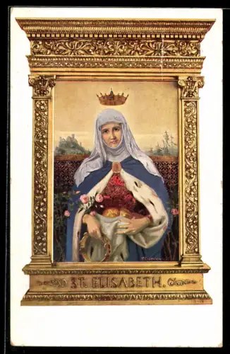AK St. Elisabeth mit Krone und Rosen, Schutzpatron