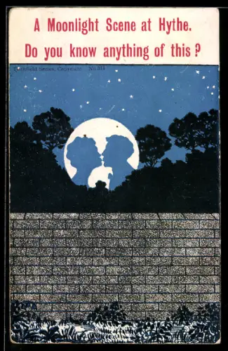 AK Paar vor einem Kuss erscheint im Mond, optische Täuschung