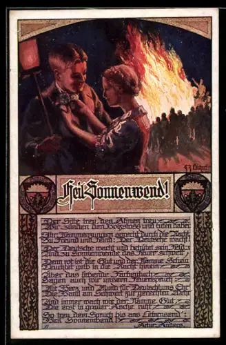 AK Deutscher Schulverein NR 914: Liebespaar feiert die Sonnenwende