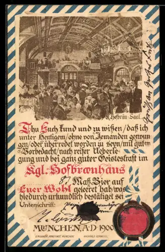 AK München, Hofbräusaal des Münchner Hofbräuhauses