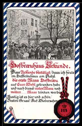 AK Münchner Hofbräuhaus Urkunde 10 Mass