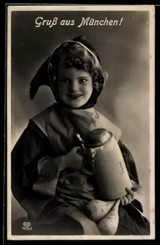 AK Münchner Kindl mit Bierkrug und Rettich