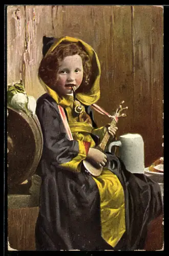 AK Münchner Kindl mit Pfeife und Bierhumpen