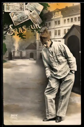 AK Junger Mann träumt von Geldscheinen