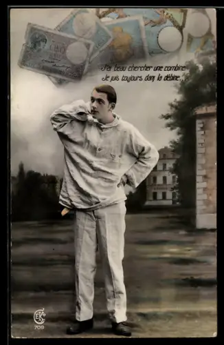 AK J`ai beau chercher une combine, Je suis toujours dans la débine, Junger Mann in Unterkleidung, Geldscheine