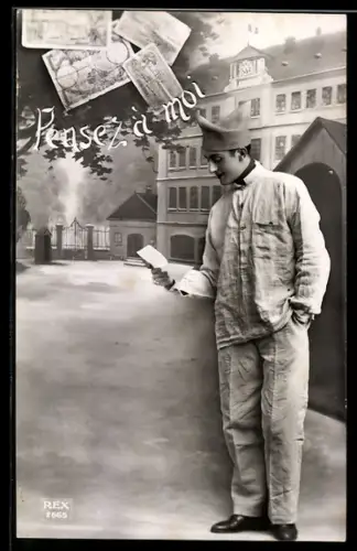 AK Französischer Soldat mit Geldscheinen, Pensez à moi