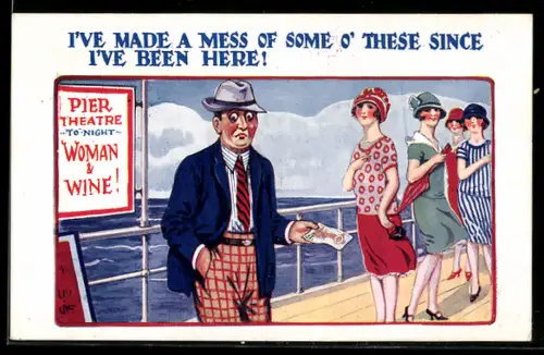 AK I`ve made a Mess..., Urlauber am Meer mit Geldschein