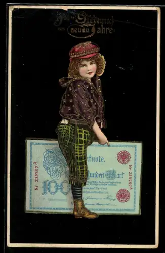 AK Kind reitet auf einer Einhundert Reichsmark-Note